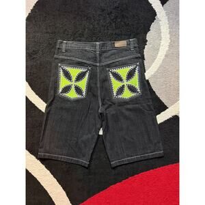 UBUG Denim Shorts Mens 36 Black Jean Shorts Embroidered Pockets Streetwear